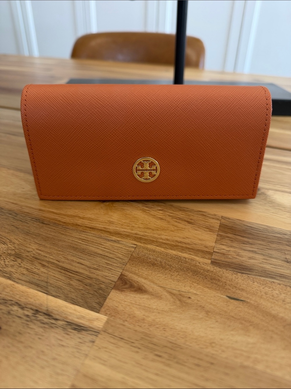 Tory Burch Orange Saffiano Sunglass/Eyeglass Case with Gold Logo